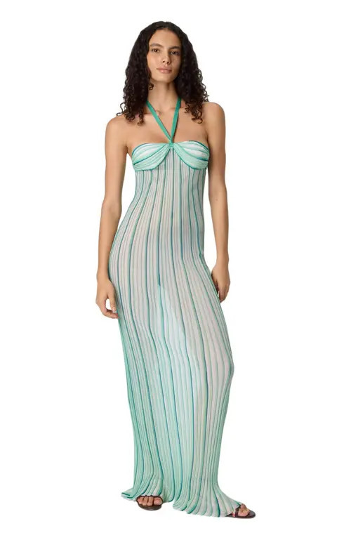 Missoni Long Cover-up Dress In Ribbed Viscose in White & Light Blue at Nordstrom, Size Large | Nordstrom