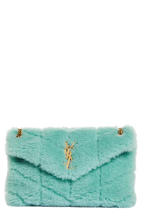 Saint Laurent Small Lou Genuine Shearling Puffer Bag in Iced Mint at Nordstrom | Nordstrom