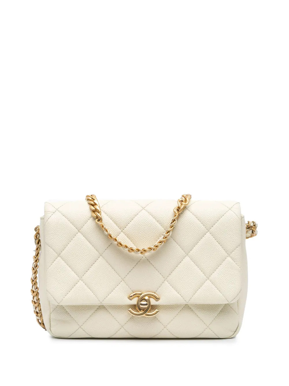 CHANEL Pre-Owned 2021-2024 Small Quilted Caviar Chain Melody Flap crossbody bag - White | Farfetch Global