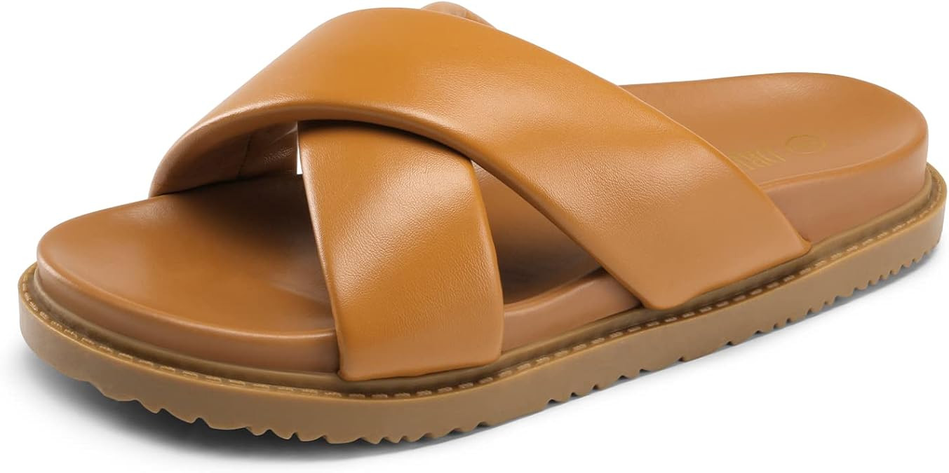 DREAM PAIRS Women's Crisscross Open Toe Slide Sandals Flat Comfort Slip on Sandals | Amazon (US)