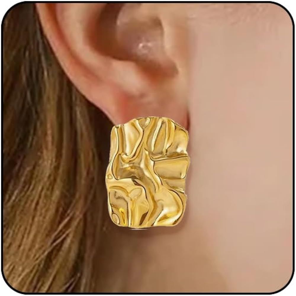 Gold Statement Earrings for Women Silver Geometric Dangle Earrings Chunky Gold Earrings Big Thick... | Amazon (US)
