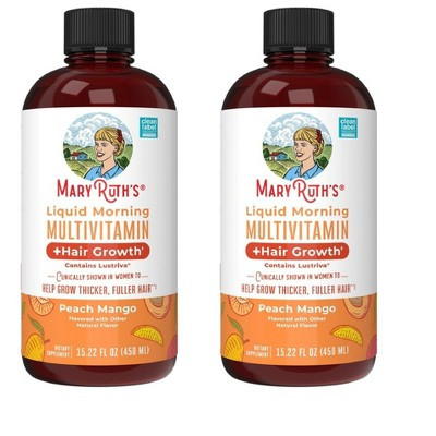 MaryRuth's Liquid Morning Multivitamin + Hair Growth for Women |Thicker Hair Skin Care |Biotin 10000mcg |Lustriva | Peach Mango | 15.22 Fl Oz (2-Pack) | Target