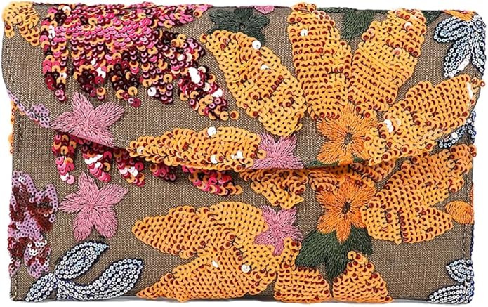 Floral Embroidery Sequin Evening Clutch Bags Women Evening Clutch Bag Cute Evening Handbag for Pr... | Amazon (US)