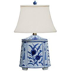 Akeno Flowers 14" High Blue and White Porcelain Tea Jar Table Lamp | Lamps Plus