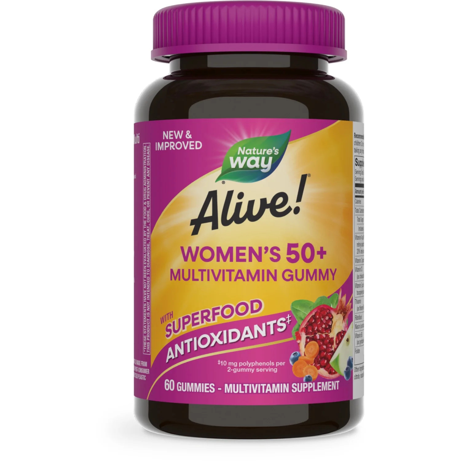 Nature's Way Alive! Women's 50+ Gummy Multivitamin, B-Vitamins, Mixed Berry Flavored, 60 Count | Walmart (US)