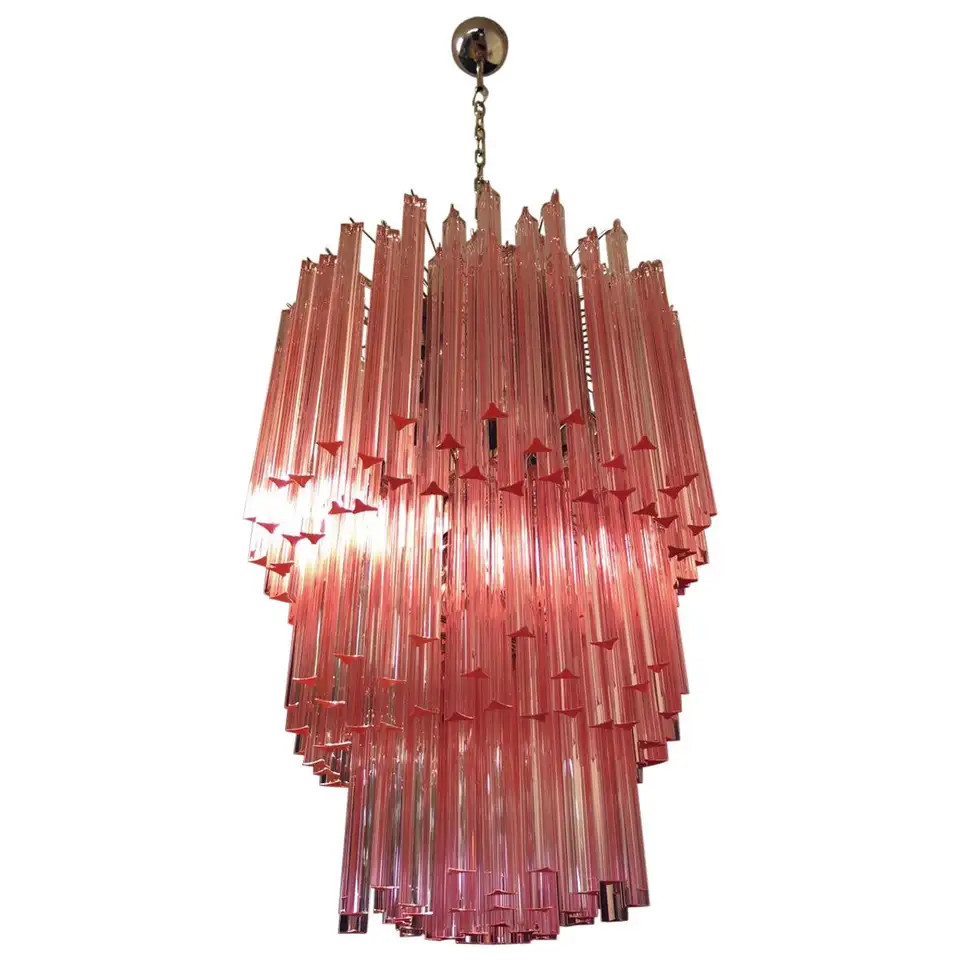 Huge Murano Chandelier Pink Triedri, 184 Prism, Mariangela Model | 1stDibs