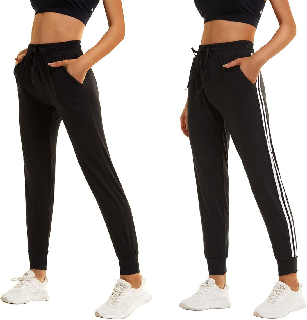 TNNZEET 2 Pack Sweatpants for Women, Joggers with Pockets, Lounge Yoga Workout Pants | Amazon (US)