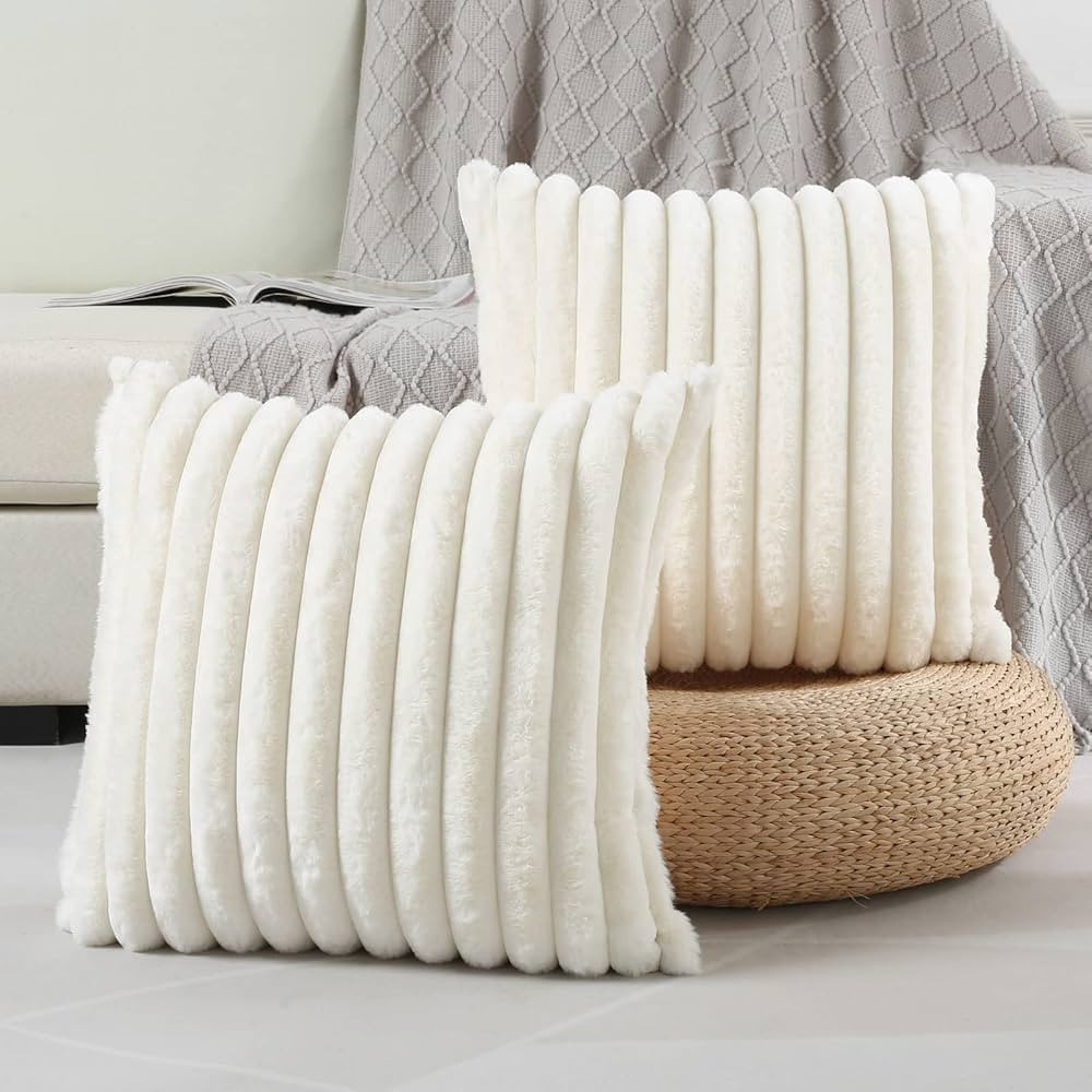 Cream White Striped Decorative Throw Pillow Covers 18x18 Inch Set of 2,Square Spring Decorations ... | Amazon (US)