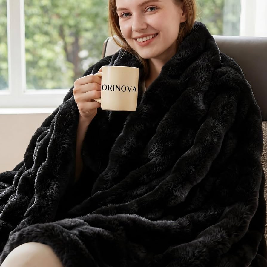 ORINOVA Black Fluffy Thick Fur Throw Blanket 50x60 for Bed Couch Office Chair Bunny Soft Blanket ... | Amazon (US)