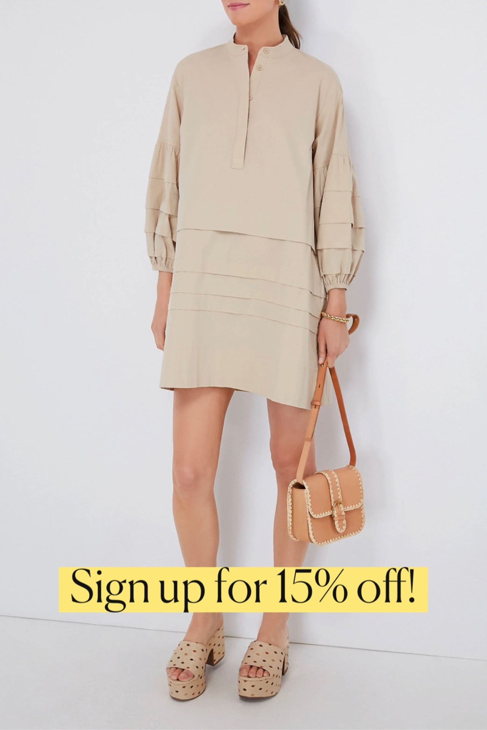 Tan dress 
Sandals 
Platform sandals 
#ltkstyletip
#ltkitbag 
#ltku 
#LTKFind #LTKSeasonal #LTKshoecrush