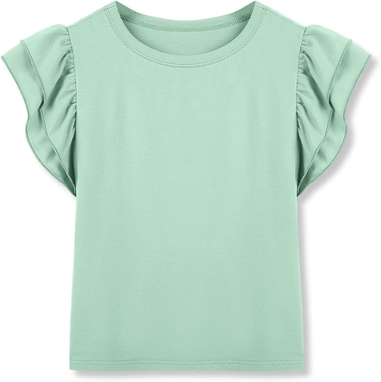 Imily Bela Girls Shirts Cute Summer Tops Trendy Ruffle Sleeve Blouses Crew Neck Tees for 5-14 Yea... | Amazon (US)