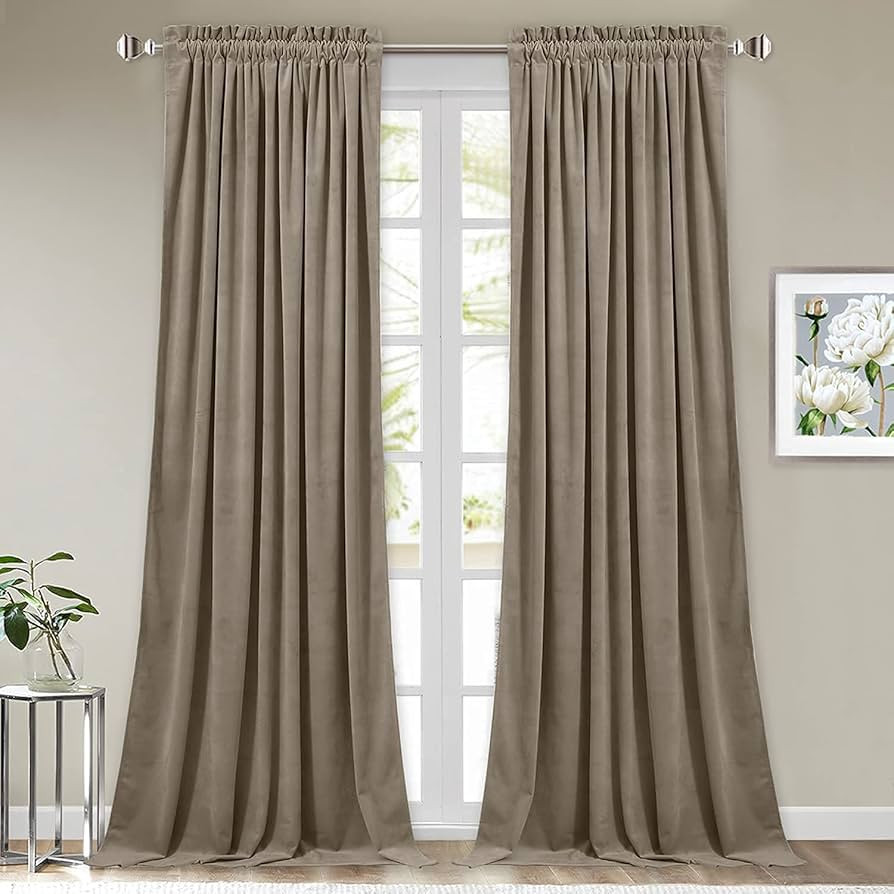 StangH Camel Beige Velvet Bedroom Curtains - Room Darkening Decorative Window Curtains 96 inches ... | Amazon (US)