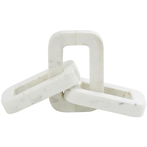 Deco 79 Marble Chain Handmade Decorative Sculpture Geometric 3 Link Home Decor Statue, Accent Figurine 14" x 4" x 3", White | Amazon (US)