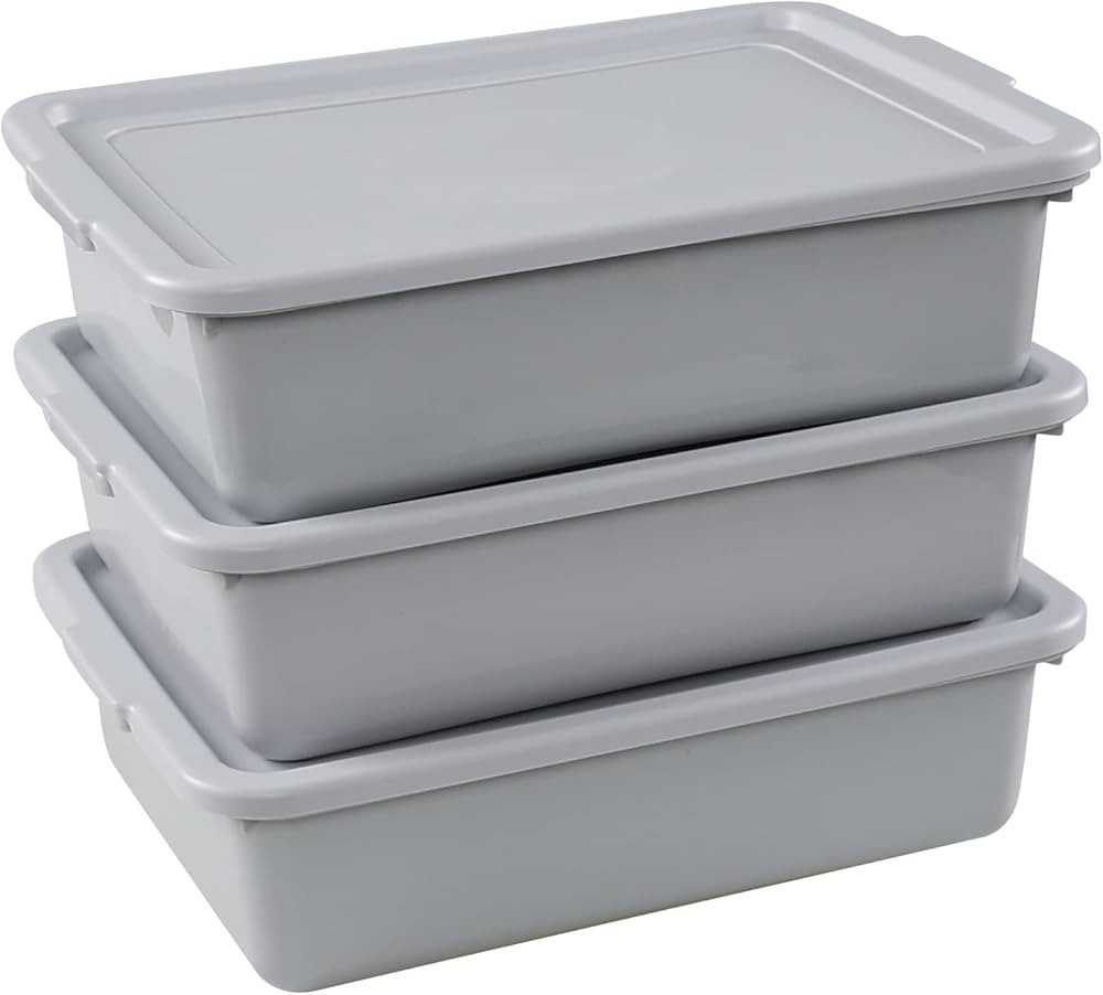 3 Pack 13 L Food Service Bus Tub with Lid, Restaurant Dish Tub Food Grade, Grey | Amazon (US)
