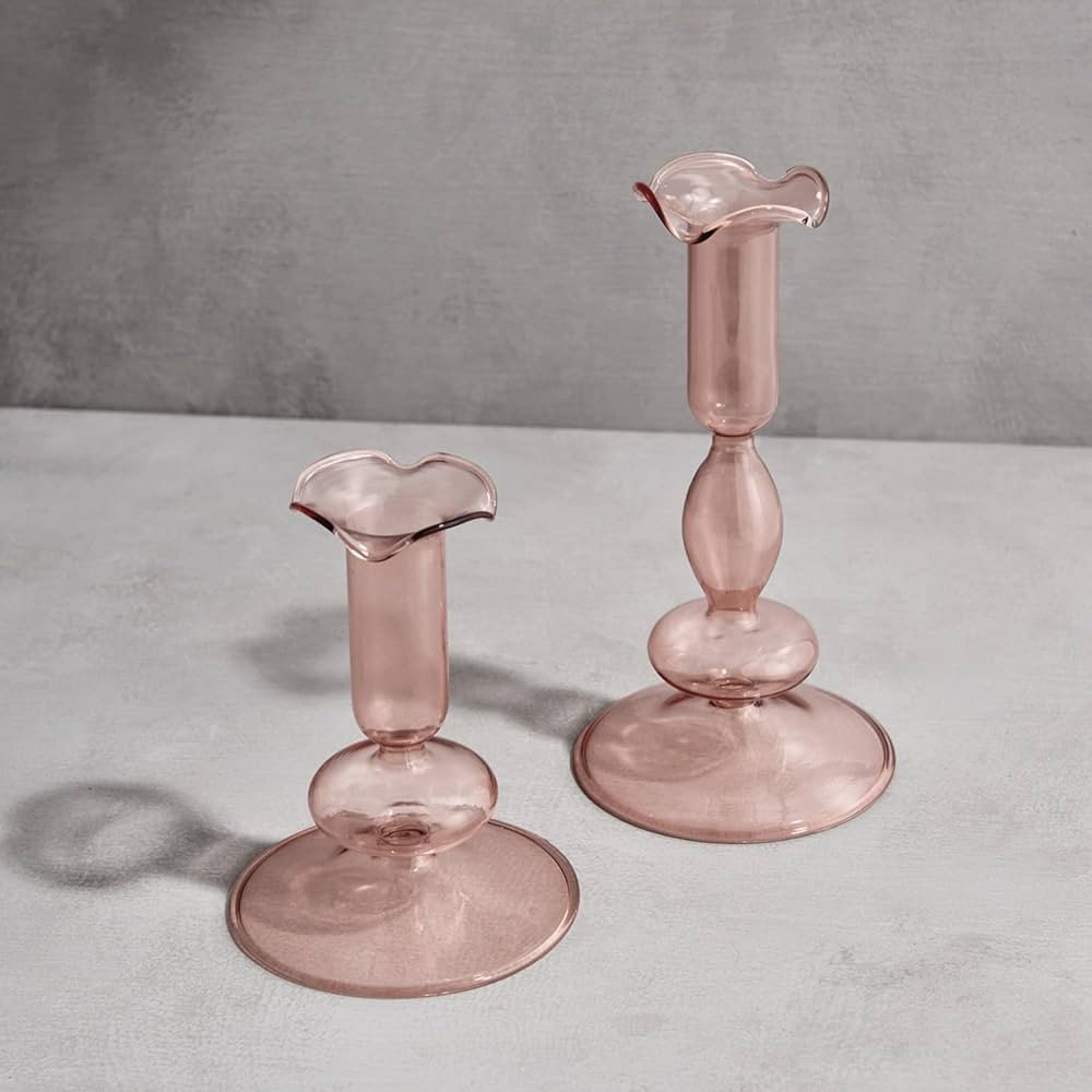 Lamplust Pink Taper Candle Holders, 2 Pack, 4.5 & 6.5 Inch Candlestick Holders, Fits Standard Tap... | Amazon (US)