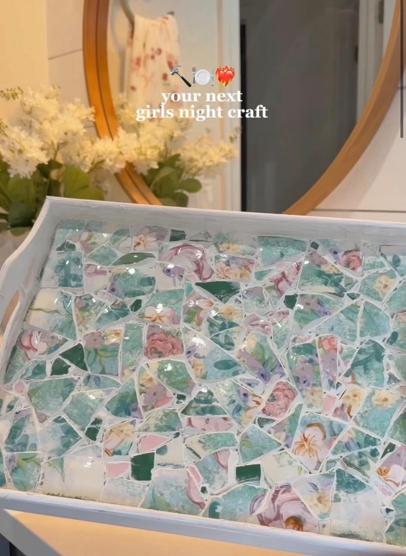 Valentines girls night craft idea mosiac tray diy fun cute galentines Amazon 