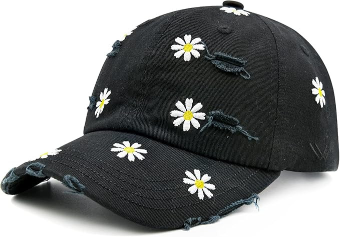 Cute Daisy Hat for Women, Adjustable Embroidered Distressed Trendy Baseball Cap | Amazon (US)