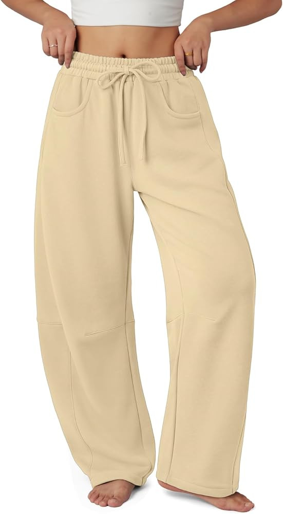 ATHMILE Barrel Sweatpants Women Fall Fashion Wide Leg Pants 2025 Baggy Lounge Comfy Flowy Sweat P... | Amazon (US)