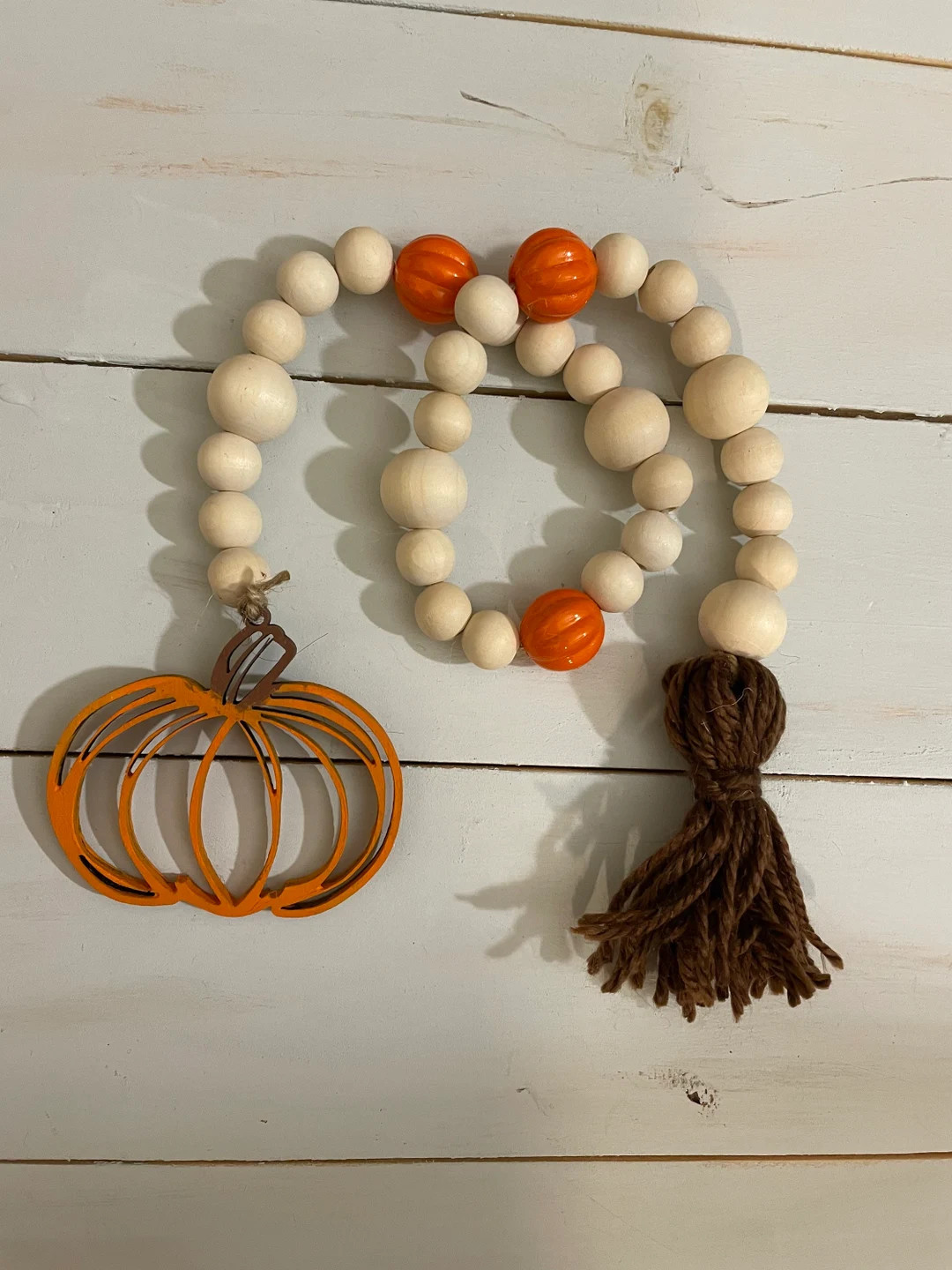 Farmhouse Wood Bead Garland, Fall Pumpkin Wooden Bead Garland, Tiered Tray Decor, Rustic Decor, F... | Etsy (US)