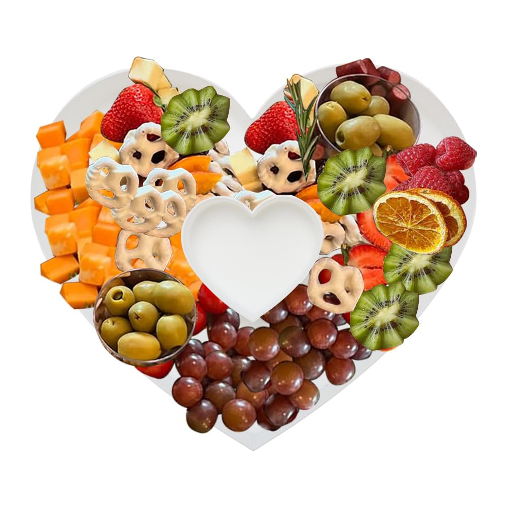 ANNJINT Plastic Fillable Heart Charcuterie Box, 10in Reusable Heart Shaped Tray for Birthday, Ann... | Amazon (US)