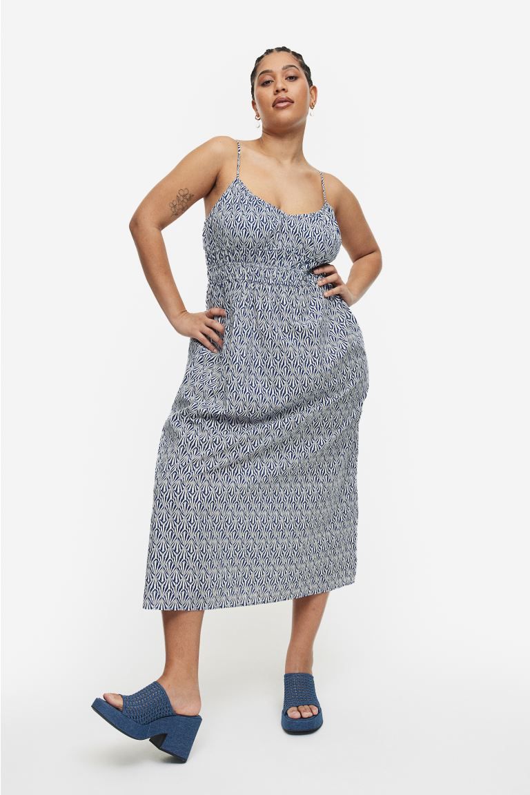 Smocked-waist Dress - Dark blue/patterned - Ladies | H&M US | H&M (US + CA)