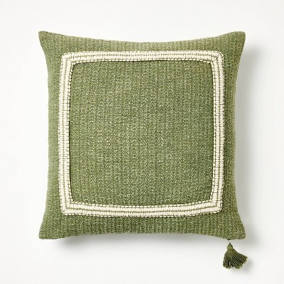 Embroidered Frame Square Throw Pillow Sage/Cream - Threshold™ designed with Studio McGee: Cotton-Blend, Indoor Decor, Zippered | Target