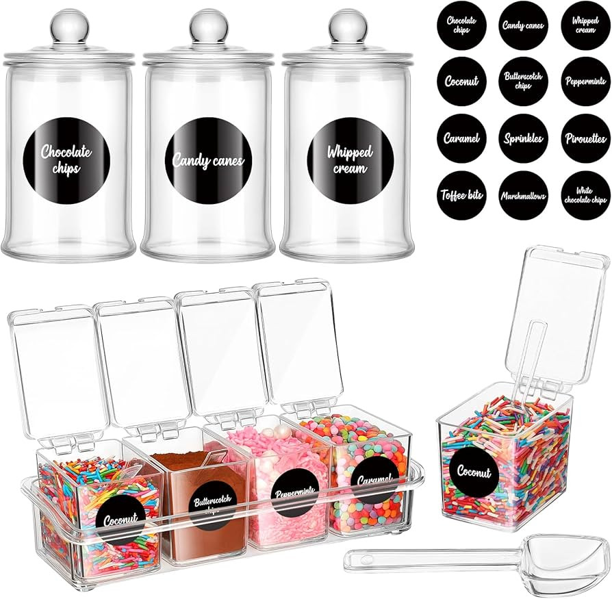 Yookeer 7 Sets Christmas Hot Chocolate Bar Hot Cocoa Bar Supplies 25 oz Glass Mason Jars Acrylic ... | Amazon (US)