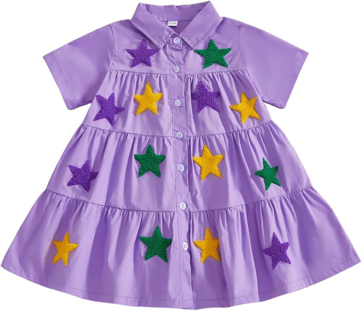 Muasaaluxi Toddler Baby Girl Outfit Short Sleeve Lapel Neck Star/Bunny/Carrot/Flower Embroidery D... | Amazon (US)