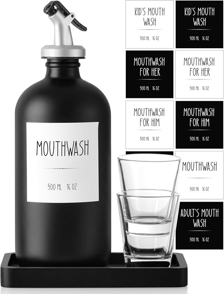 CMLKLZD Glass Mouthwash Dispenser for Bathroom, 16 OZ Mouth Wash Bottle Container with Pour Spout... | Amazon (US)