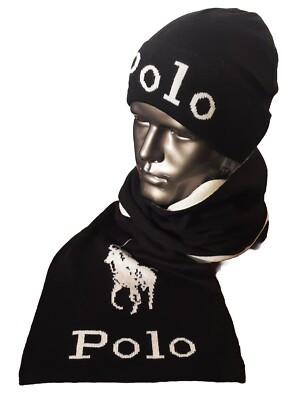 NWT Polo Ralph Lauren Men's 2 Piece Set Hat & Scarf in Black Great Gift! | eBay US