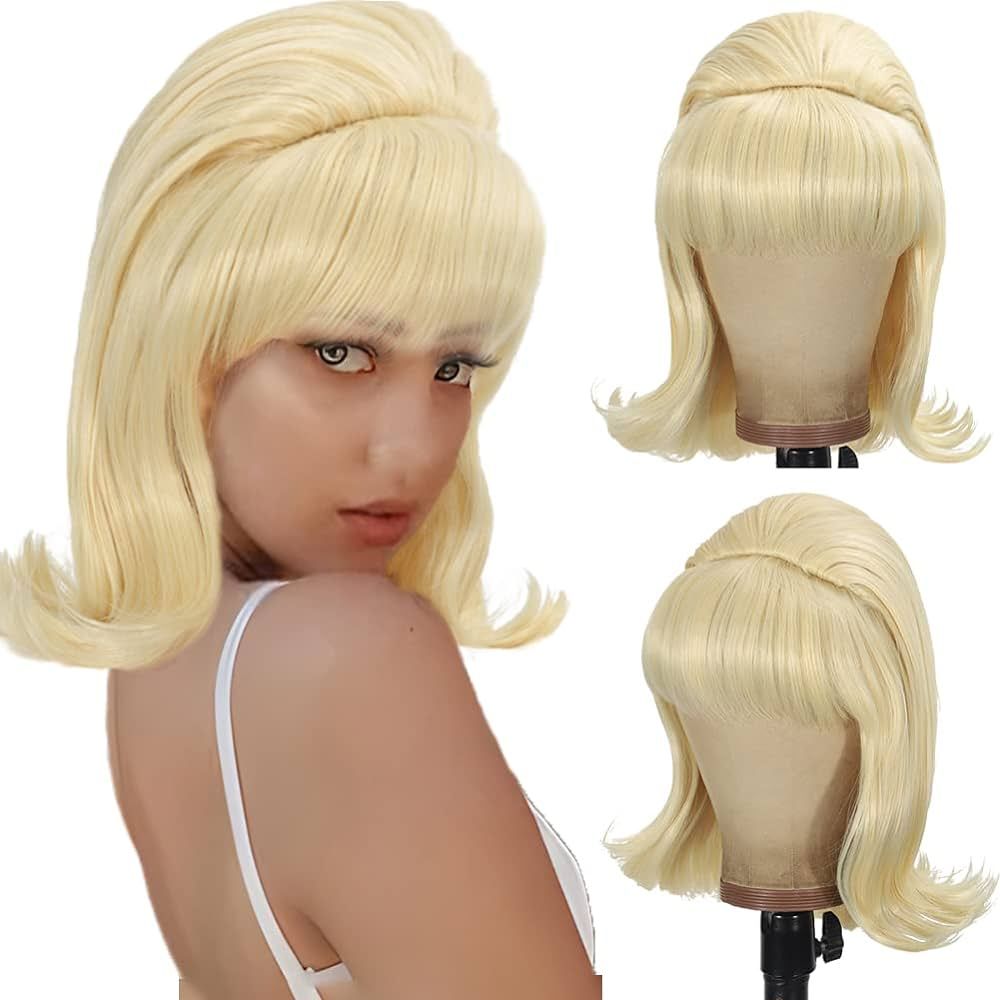 Daiaces Beehive Wig Blonde 70s Wigs for Women with Bangs Retro Curly Synthetic Hair Vintage Drag ... | Amazon (US)