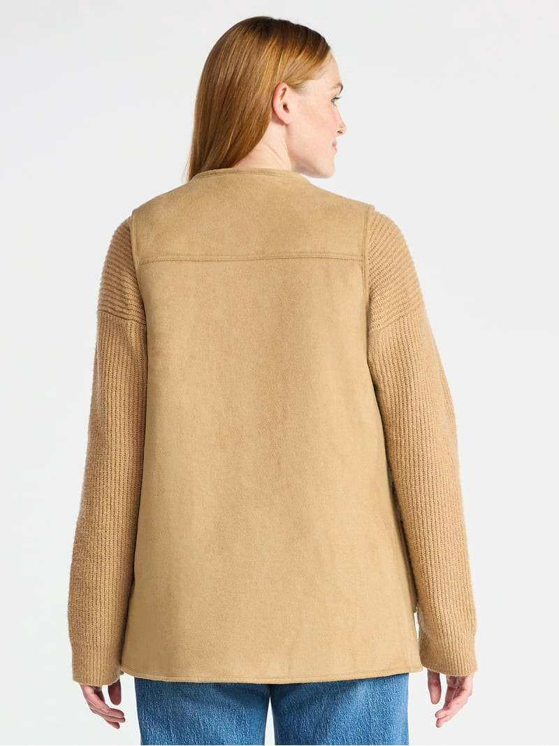 Time and Tru Women’s Faux Shearling Longline Vest, Lightweight, Sizes XS-XXXL | Walmart (US)