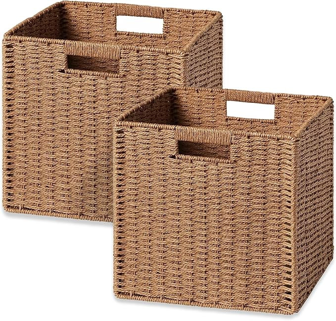 UBBCARE 2 Pack Wicker Basket, 11.8L×11.8H×11W inch Woven Paper Rope Storage Baskets for Shelves... | Amazon (US)