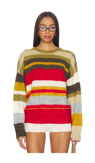 GUIZIO Oversized Stripe Jumper in Olive. - size XS | Revolve Clothing (Global)