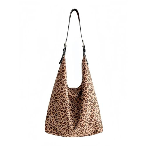 buyborgood Women's Suede Shoulder Bag Leopard Print Purse Slouchy Animal Tote Bag (Brown) | Amazon (US)