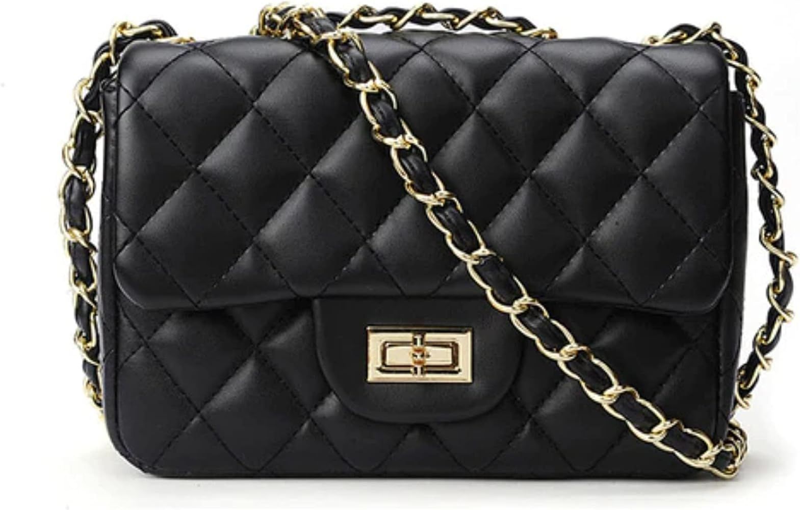 Women's Quilted Shoulder Bag | Chain Link Strap Clutch Purse | Crossbody Mini Messenger Handbag | Amazon (US)