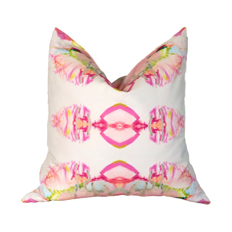 Custom Designer Artwork Pink and Green Pattern Linen Decorative Pillow Cover | Etsy (US)