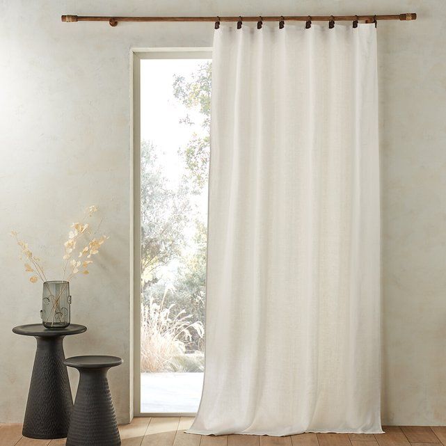 Private Single Washed Linen Curtain with Leather Tabs | La Redoute (UK)