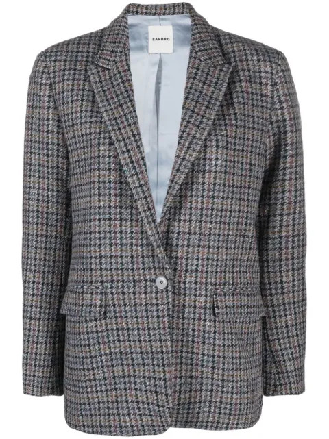 SANDRO Houndstooth Cotton single-breasted Blazer - Farfetch | Farfetch Global