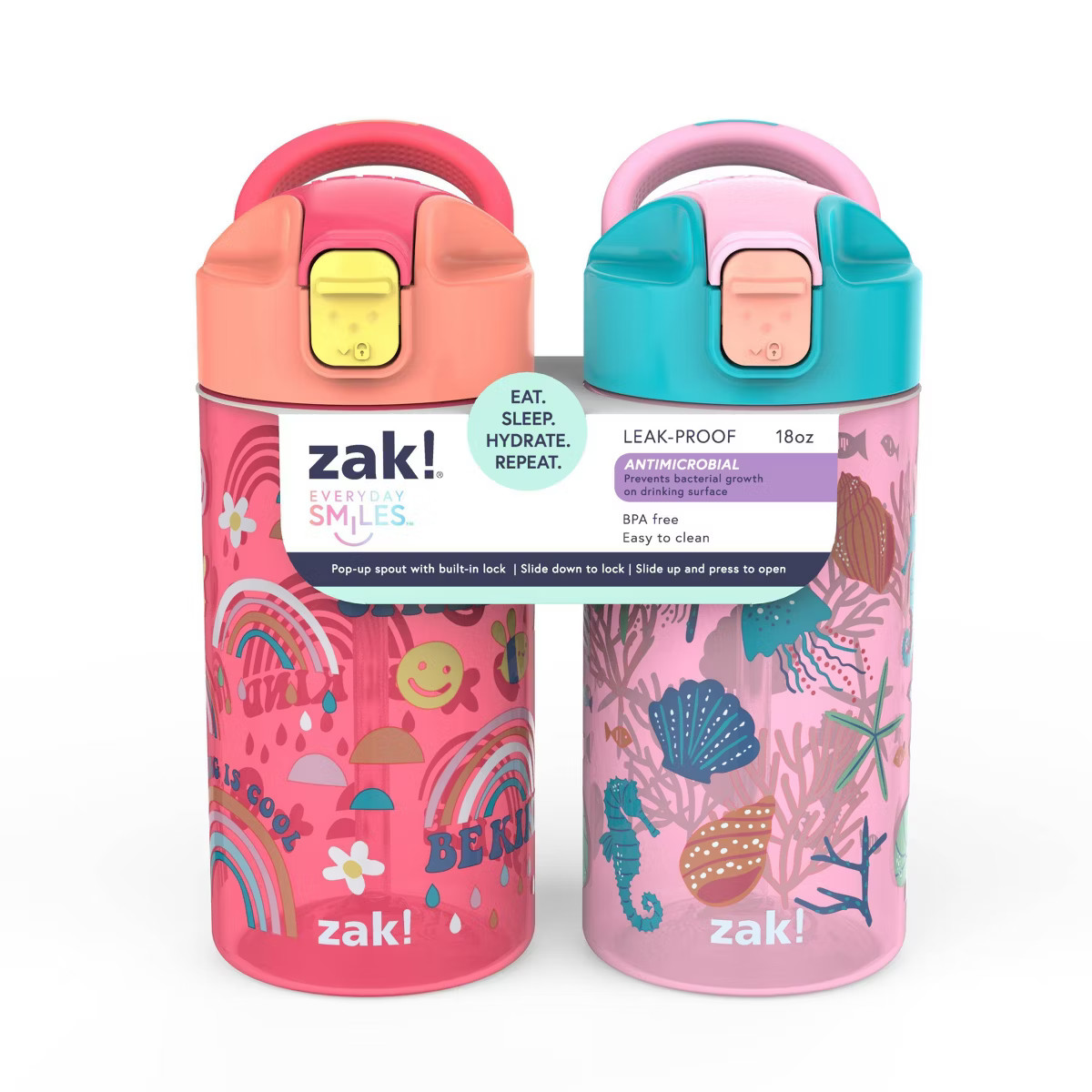 18oz 2pk Plastic Shells and Rainbows Valiant Water Bottles - Zak Designs: Kids, Dishwasher-Safe, ... | Target
