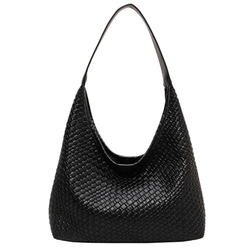 Amszke 2023 Woven Leather Tote Bag for Women Top-handle Shoulder Bag, Hobo Bags, Black | Amazon (UK)