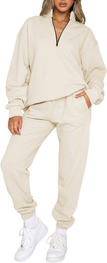 Aleumdr Women 2 Piece Outfits Sweatsuit Oversized Half Zip Pullover Long Sleeve Sweatshirt Jogger... | Amazon (US)