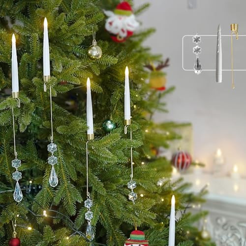 FPOO Flameless Christmas Tree Candles, 12 pcs LED Candle for Christmas Tree with Waterdrop Ornaments and Hooks, Battery Operated Candlestick with Remote, for Xmas Gift Home Decor Wedding | Amazon (US)