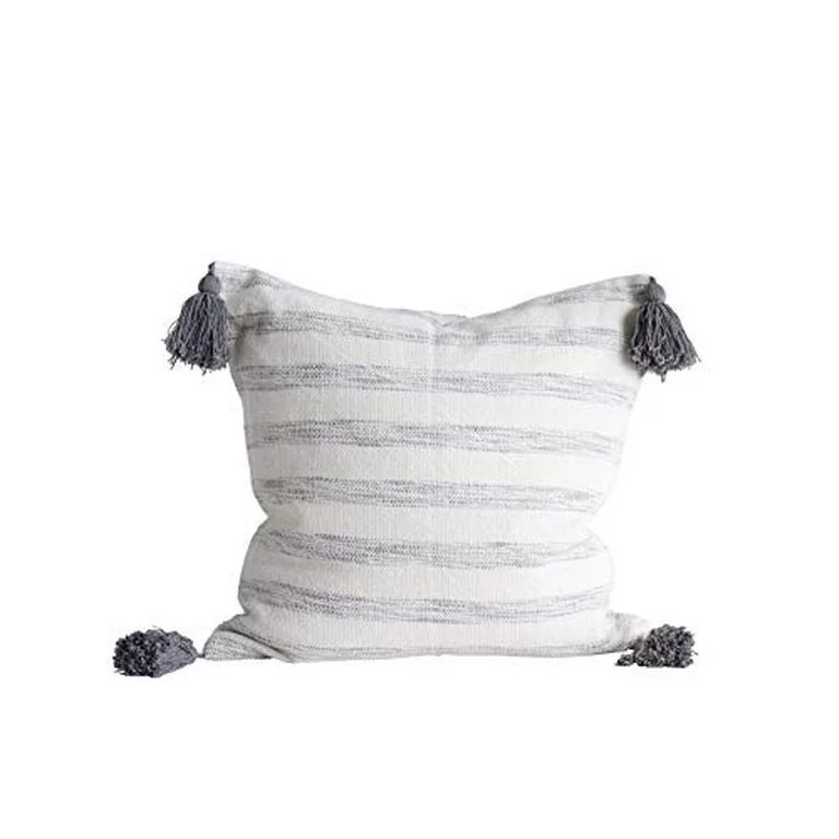 Creative Co-Op Square Cotton Woven Pillow with White & Grey Stripes | Walmart (US)