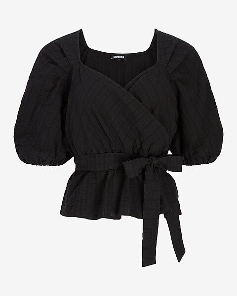 Belted Puff Sleeve Wrap Front Top | Express