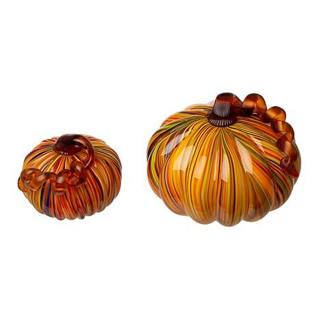 Glitzhome Set of 2 Multi Striped Glass Short Pumpkin - 20648885 | HSN | HSN