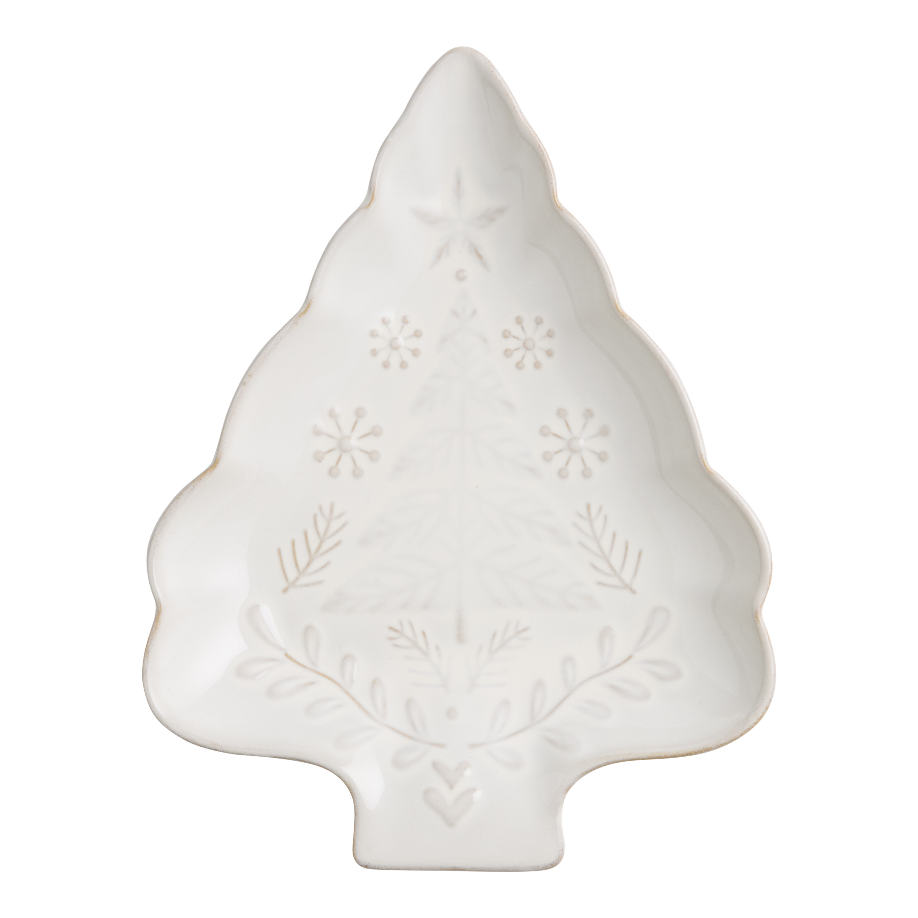 Off White Reactive Glaze Christmas Tree Figural Salad Plate | World Market