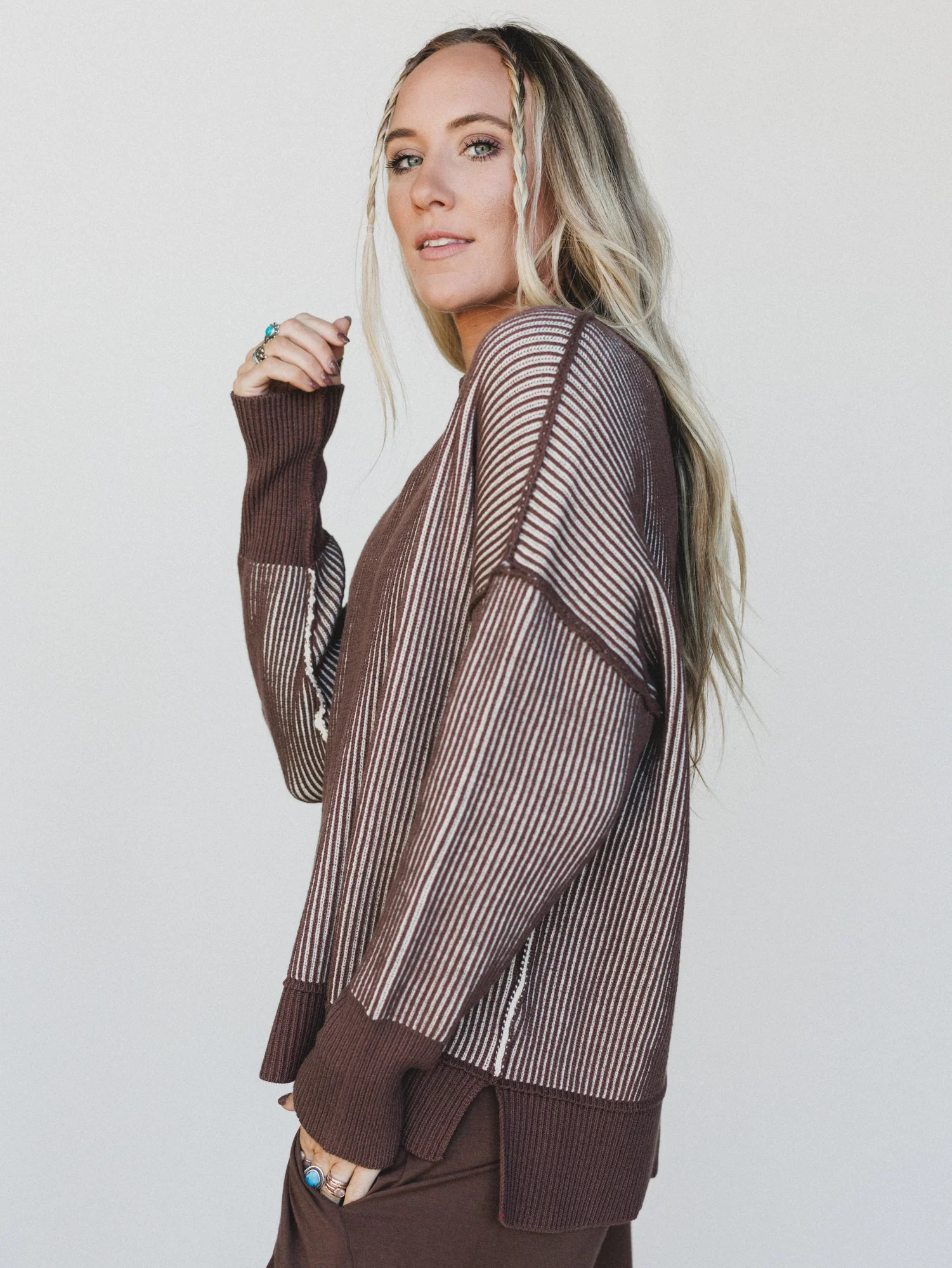 Peyton Striped Sweater - Brown | Three Bird Nest