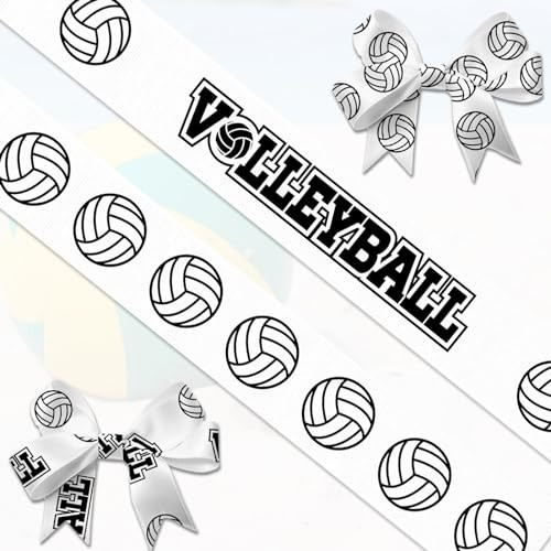 Hying 2 PCS Volleyball Ribbons for Crafting, 4/5" Width White Black Grosgrain Ribbons Sports Balls Ribbon Volleyball Letters Craft Ribbons for Gift Wrapping DIY Sports Birthday Decorations-10 Yards | Amazon (US)
