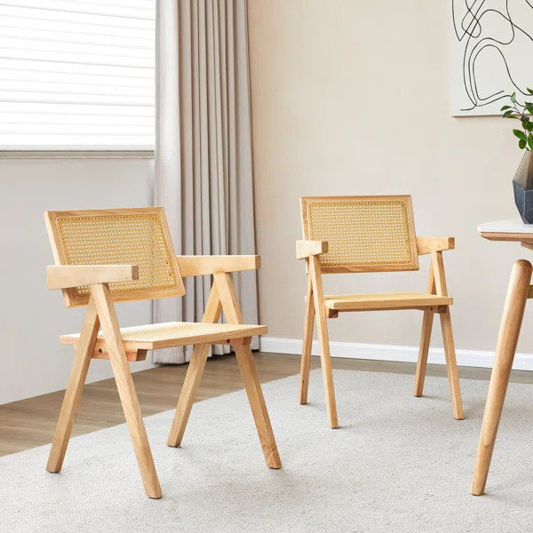 Persich Solid Wood Arm Chair Set Rattan Dining Chair | Wayfair North America